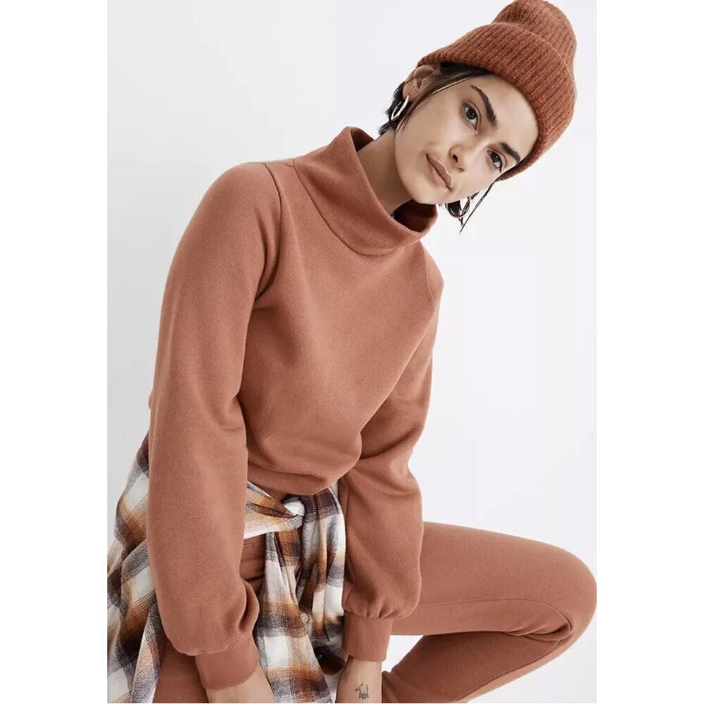 Madewell MWL Betterterry High Neck Raw Hem Cotton Blend Pullover Orange Women S